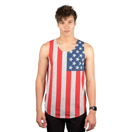 Brooklyn Surf Men's American Flag Jersey Tank Top Sleeveless Stars N Stripes Shirt, Gray, Small