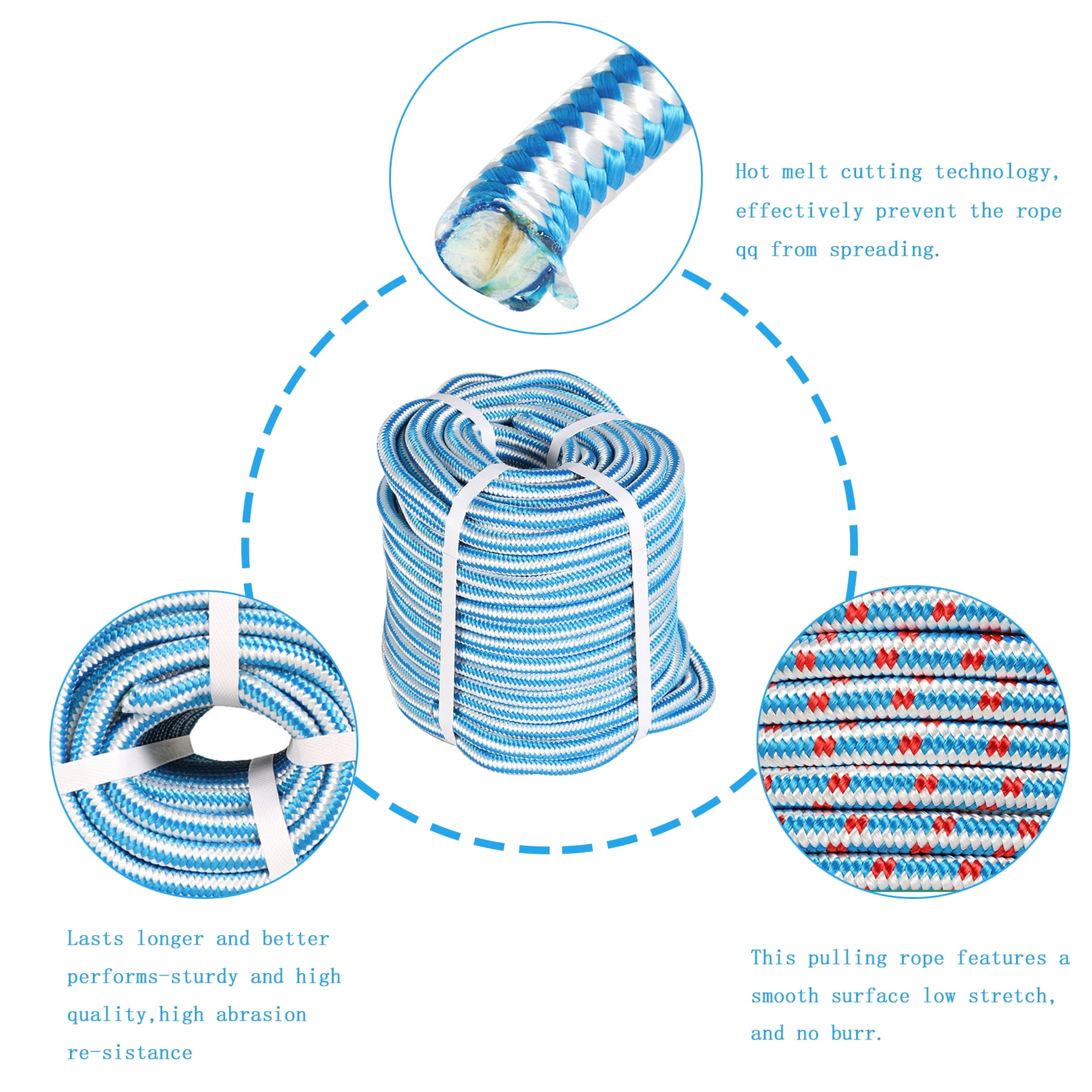 1/2" x 150' Arborist tree climbing rope 16 strand braided Polyester Blend Blue & White