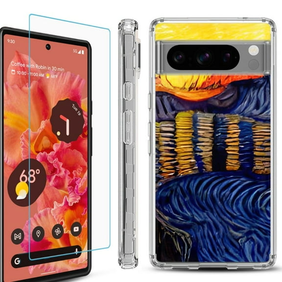 OneToughShield ® Compatible with Google Pixel 8 Pro, Shockproof Phone Case, with Tempered Glass Screen Protector - Sunset River