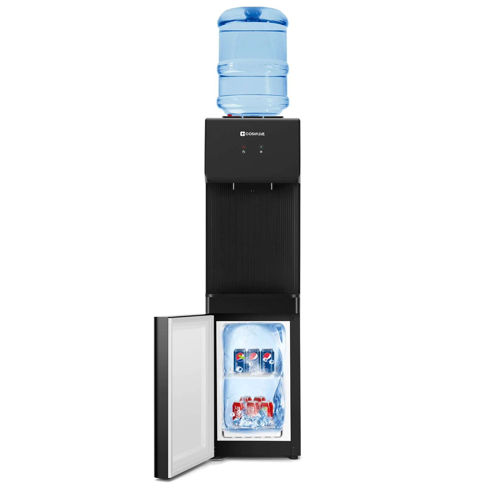 Top Loading 5 Gallon Hot/Cold Water Cooler Dispenser Compressor Refrigeration with Freezer Cabinet,Child Safety Lock(Black)