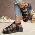 thumbnail image 4 of Rokment Women's Platform Gladiator Sandals Retro Roman Buckles Leather Fisherman Chunky Dress Flats Comfortable Walking Summer Shoes Beach Black Size 7.5, 4 of 7