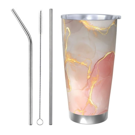 

Gaeub Abstract Marble Texture Print 20-Ounce Stainless Steel Car Cup Tumblers Cups with Lids and Straw Coffee Cups for Adults Kids Home Car Office School Travel Party-Straw Three-piece Set