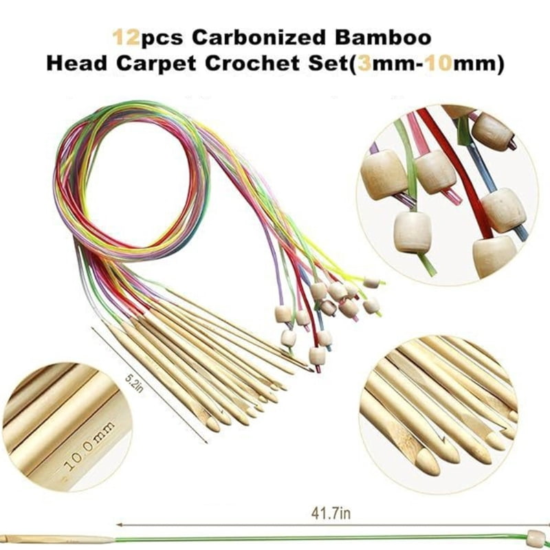 Zecic 12 Wood Tunisian Crochet Hook with Cable 11 Long Aluminum Afghan Hook Needle Set