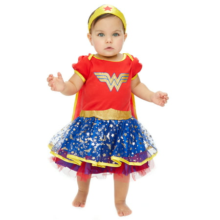 DC Comics Wonder Woman Baby Girls Fancy Dress Costume Bodysuit with Gold Tiara & Cape 3-6 Months
