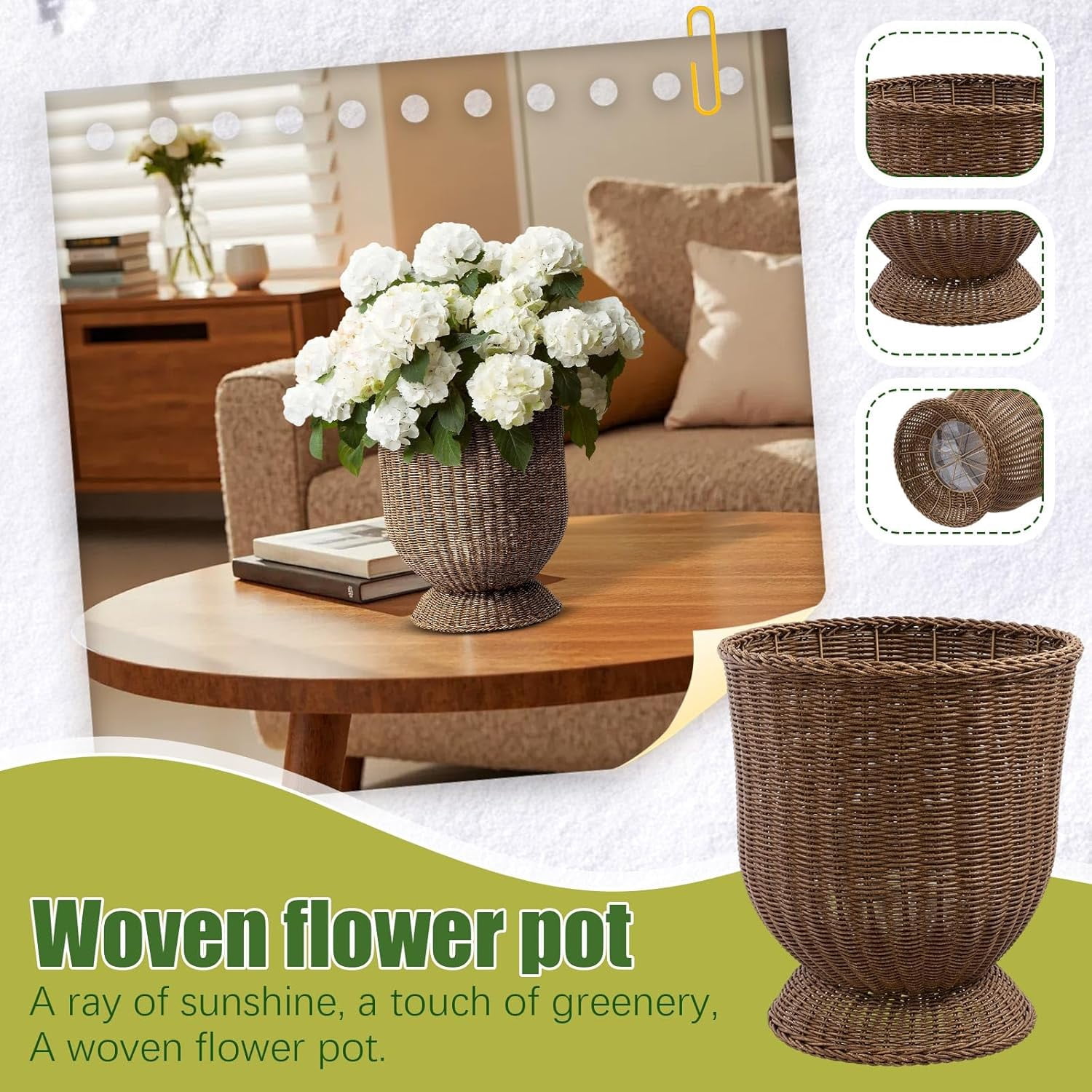 HoliHive 11.81 Inch Handwoven Boho Wicker Basket,Woven Decorative Storage Basket and Planter for Porch Patio Backyard Home Garden