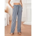 thumbnail image 2 of Lucakuins Pantalones de pierna ancha para mujer, cintura elástica con cordón, pantalones largos sueltos sólidos, ropa de calle para uso diario informal Lucakuins moda, 2 of 9