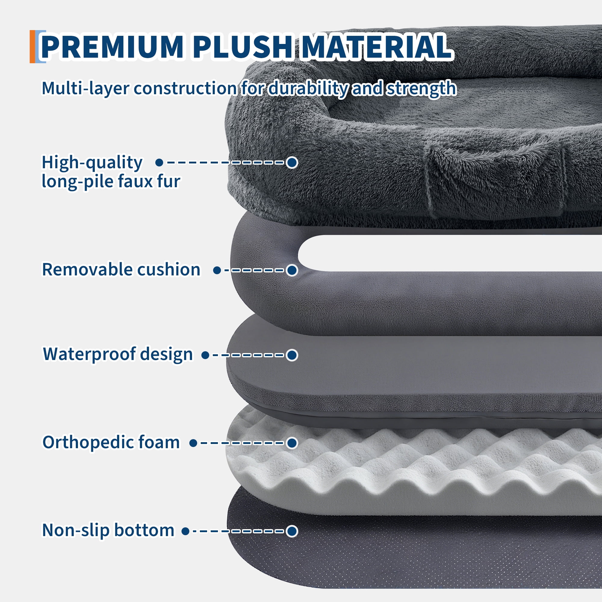 Danolapsi Human Dog Bed for Adult and Pets. Washable  Faux Fur. Napping Orthopedic Dog Bed with Side Pocket. Strap.No Assembly Required