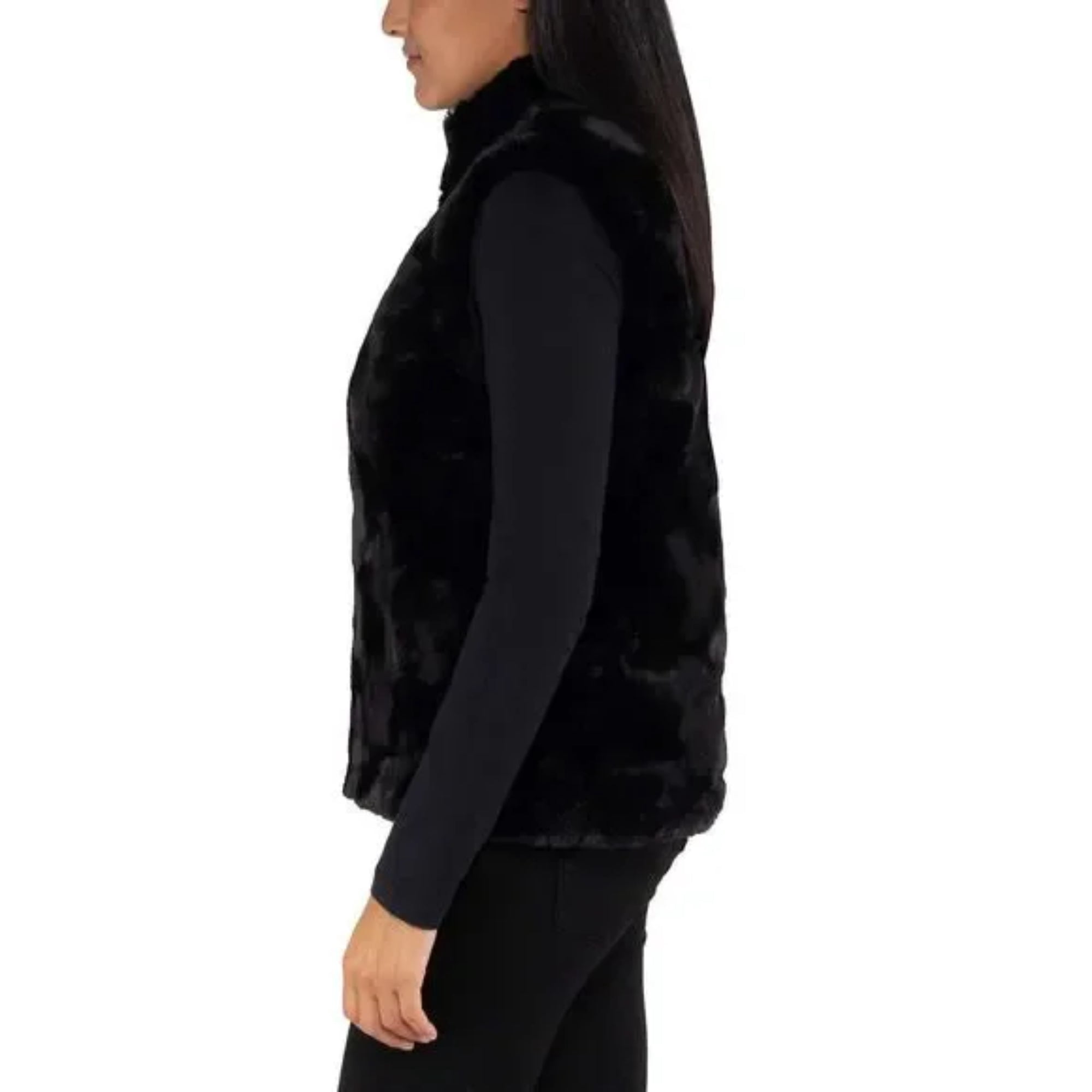 Nicole Miller Women's Plus Reversible Cozy Quilted Faux Fur Insulated Puffer Vest