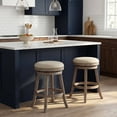 thumbnail image 6 of Cortesi Home Sadie Backless Swivel Counter Stool in Solid Wood & Beige Fabric, 25" Seat, 6 of 10