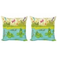 thumbnail image 1 of Cartoon Throw Pillow Cushion Cover Pack of 2, Digitally Generated Interpretation of Frogs and a Crocodile in a Pond, Zippered Double-Side Digital Print, 4 Sizes, Turquoise and Multicolor, by Ambesonne, 1 of 2