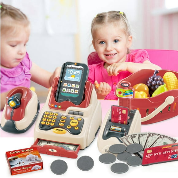 Trayknick 36Pcs Market Shopping Cash Register Credit Card Machine Kids Play House Toys