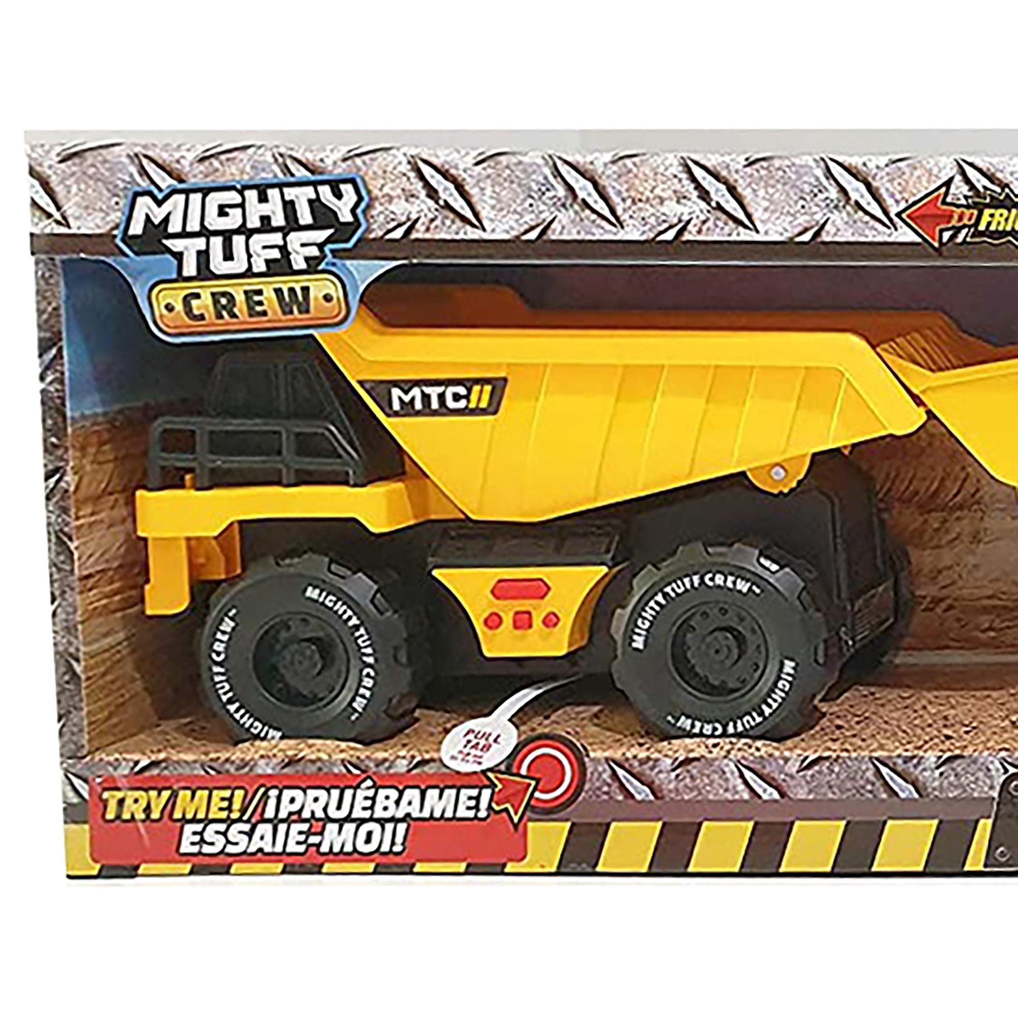 Mighty Tuff Crew Lights & Sounds 3-Pack Vehicles Set, Friction Powered Dump Truck, Excavator and Earth Mover Vehicle Set, Children Ages 3 Years and Up