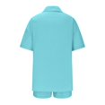 thumbnail image 5 of Virmaxy Womens Stylish Outfit 2 Piece Set Spring/Summer Fashion Slim Button Down Top Casual Shorts Solid Color Blouse/Shirt Set Blue S, 5 of 5