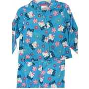 Angle View: Little Girls Sky Blue Kitty Flower Print 2 Pc Pajama 4-6