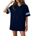 thumbnail image 2 of longantii Oversized Jersey Shirts for Women Short Sleeve V Neck Tshirt Solid Color Football Jerseys Casual Y2k Streetwear Tee Tops Loose Practice Sports Uniforms Navy M, 2 of 7