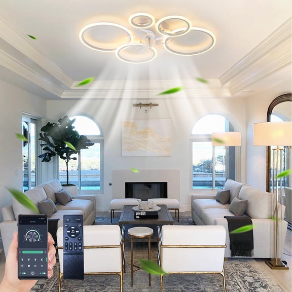Eowynic 39-Inch Modern Bladeless Ceiling Fan with Lights, APP & Remote Contorl, DC Motor, 6 Speed, White