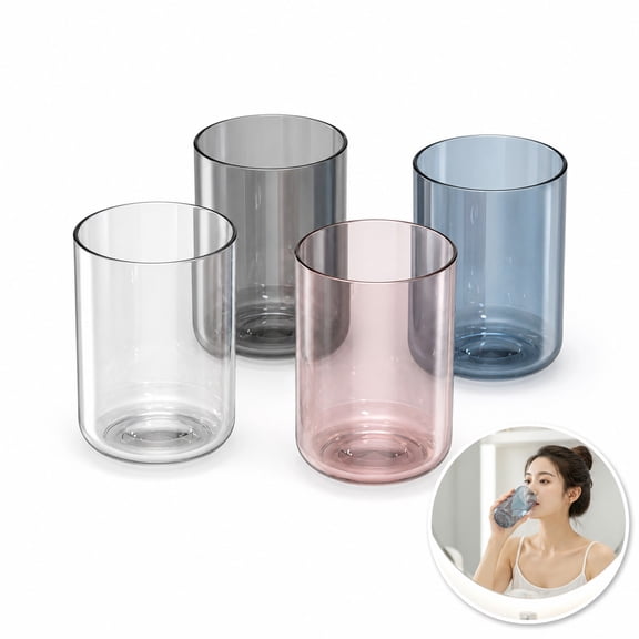 4Pcs Plastic Bathroom Tumbler Toothbrush Cups Reusable Drinking Cups Solid Color Clear Tooth Glass Cup for Bathroom Bedroom Kitchen College Dorm