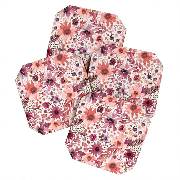 Society6 Ninola Design Rustic Flowers Organic Holiday Set of 4 Coasters