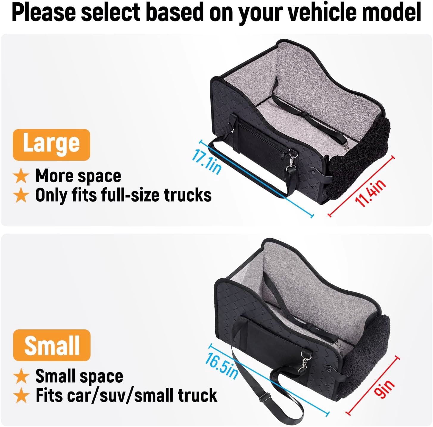Sturdy Center Console Dog Car Seat for Small Dogs - Full-Size Truck Black
