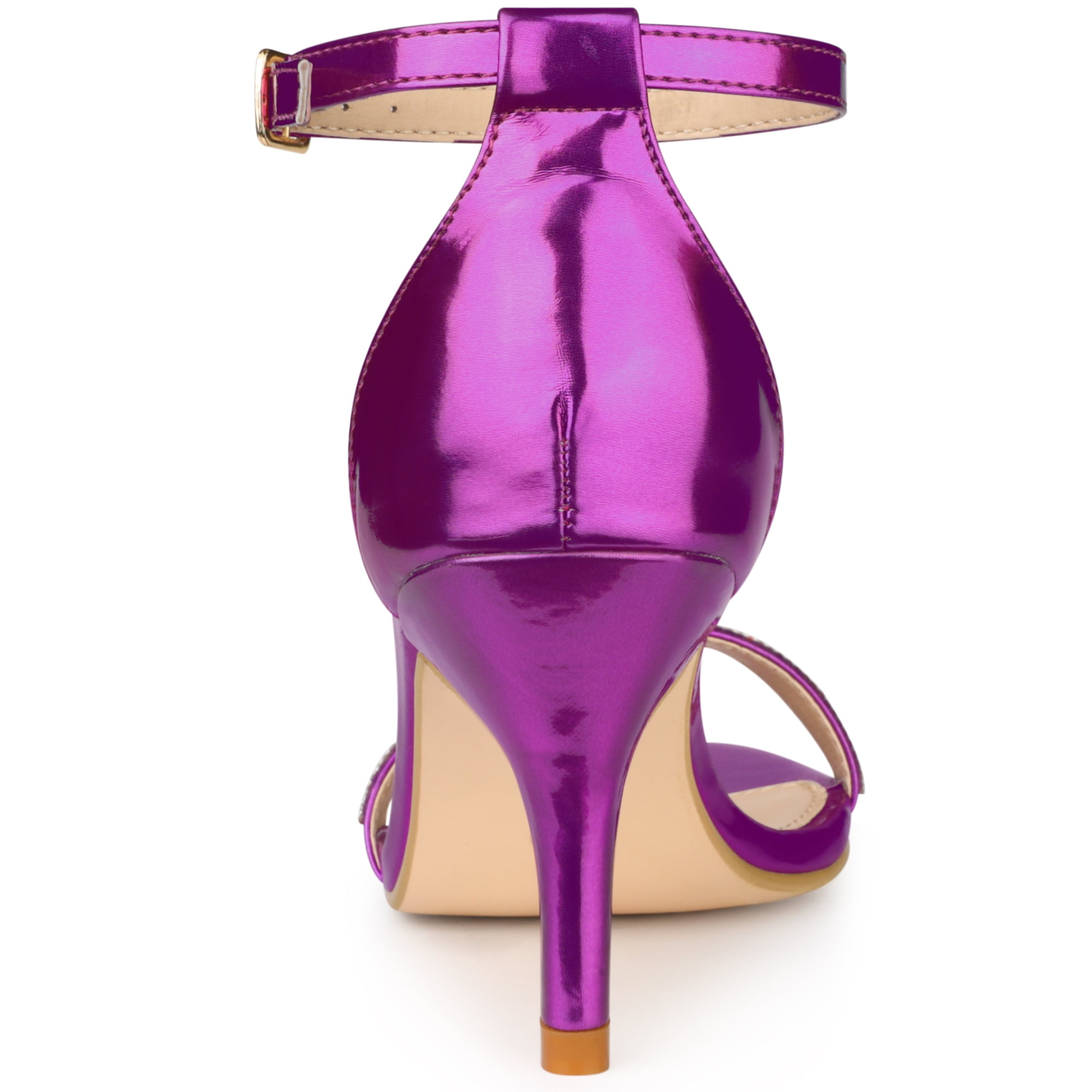 DARING DIVA Women's Stiletto Heels Rhinestone Ankle Strap Open Toe Sandals Purple 7.5