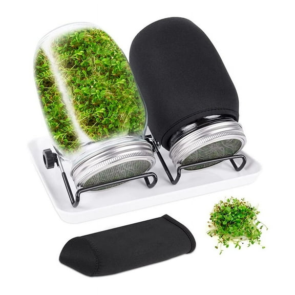 Seed Sprouting Jar Kit with 2 Wide Mouth Jars Bean Sprouts Growing Kit Growing Jar with Mesh Screen Lids,1 set x sprout maker,As Shown