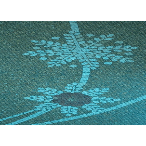 Ahgly Company Indoor Rectangle Patterned Dark Turquoise Green Area Rugs, 3' x 5'