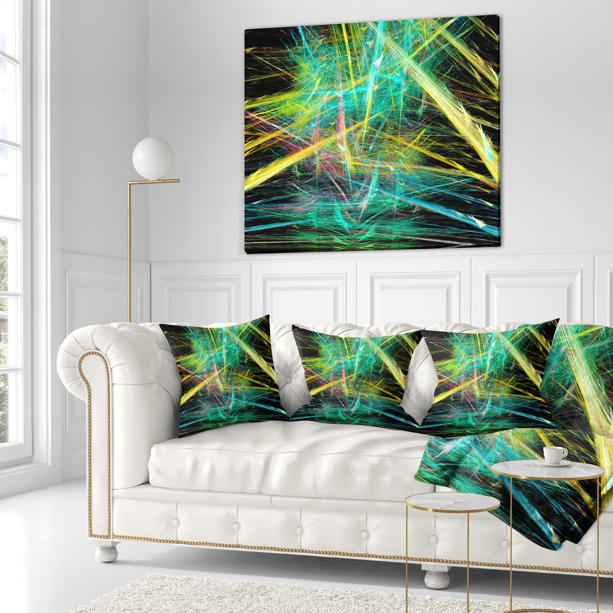 Designart Green Yellow Magical Fractal Pattern - Abstract Throw Pillow - 18x18