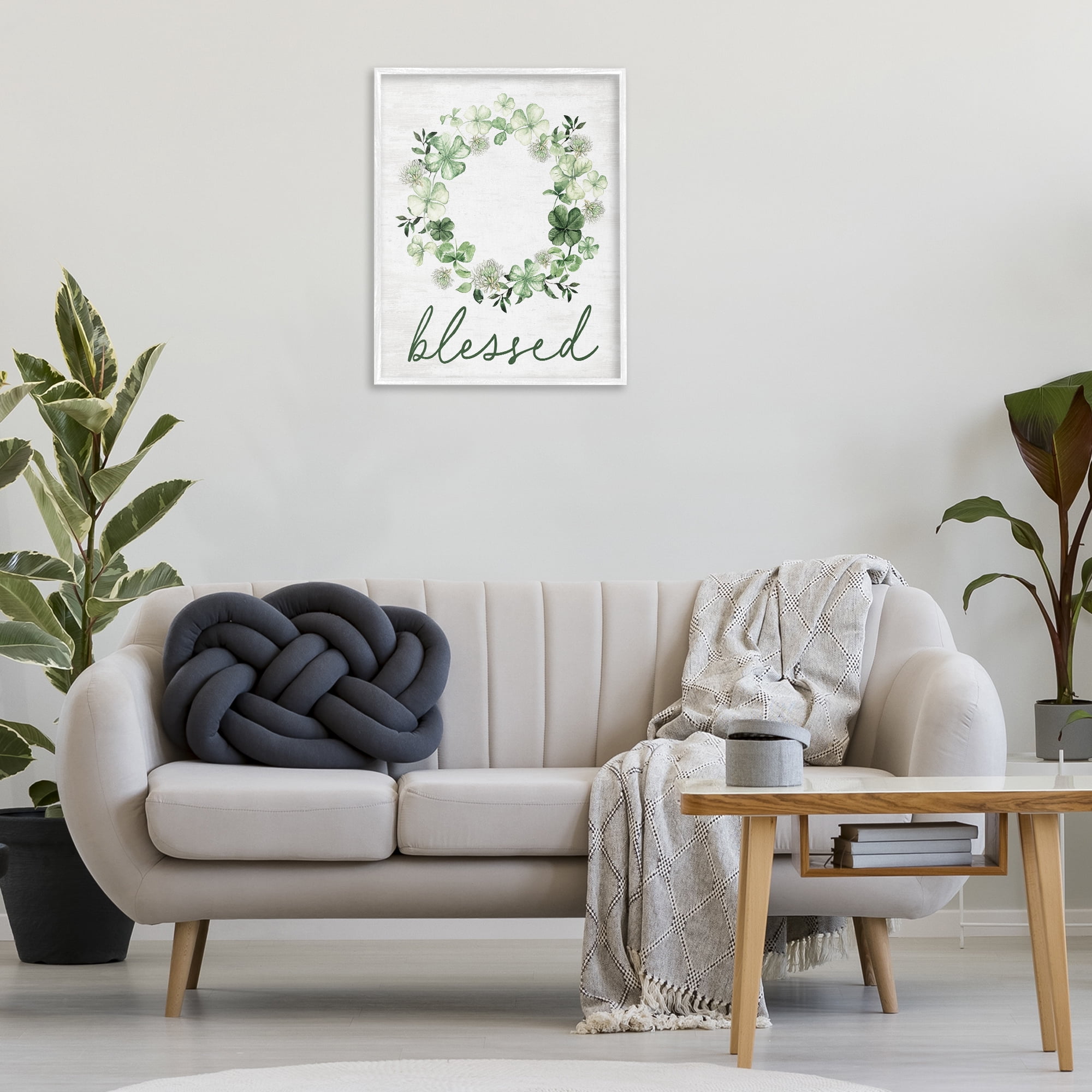 Stupell Industries Blessed Clover Wreath Botanical & Floral Painting White Framed Art Print Wall Art, 24 x 30