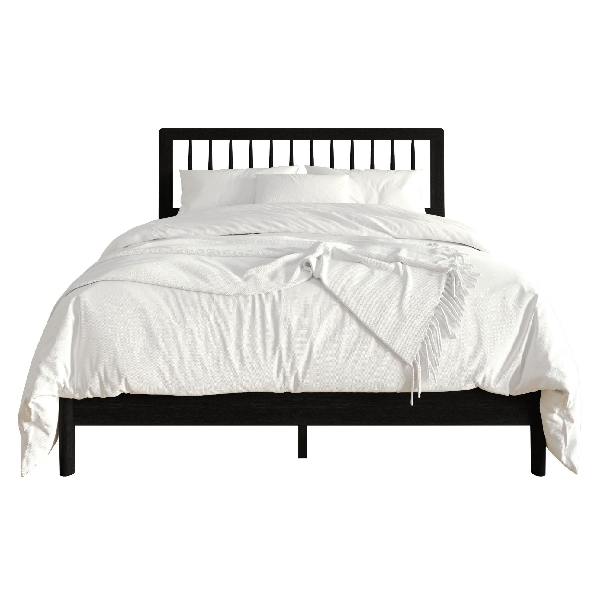 Home Design Galena Full Wood Platform Bed Frame with Vertical Spindle Headboard, Black, Easy Assembly