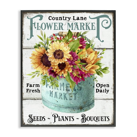 Stupell Industries Country Lane Flower Market Plants & Flowers Painting Black Framed Art Print Wall Art, 11 x 14