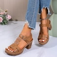 thumbnail image 3 of Mepaouo Womens Orthopedic Sandals Chunky Heel Summer Dress Pumps Platform Wedge Slip on Shoes Brown 8.5, 3 of 8