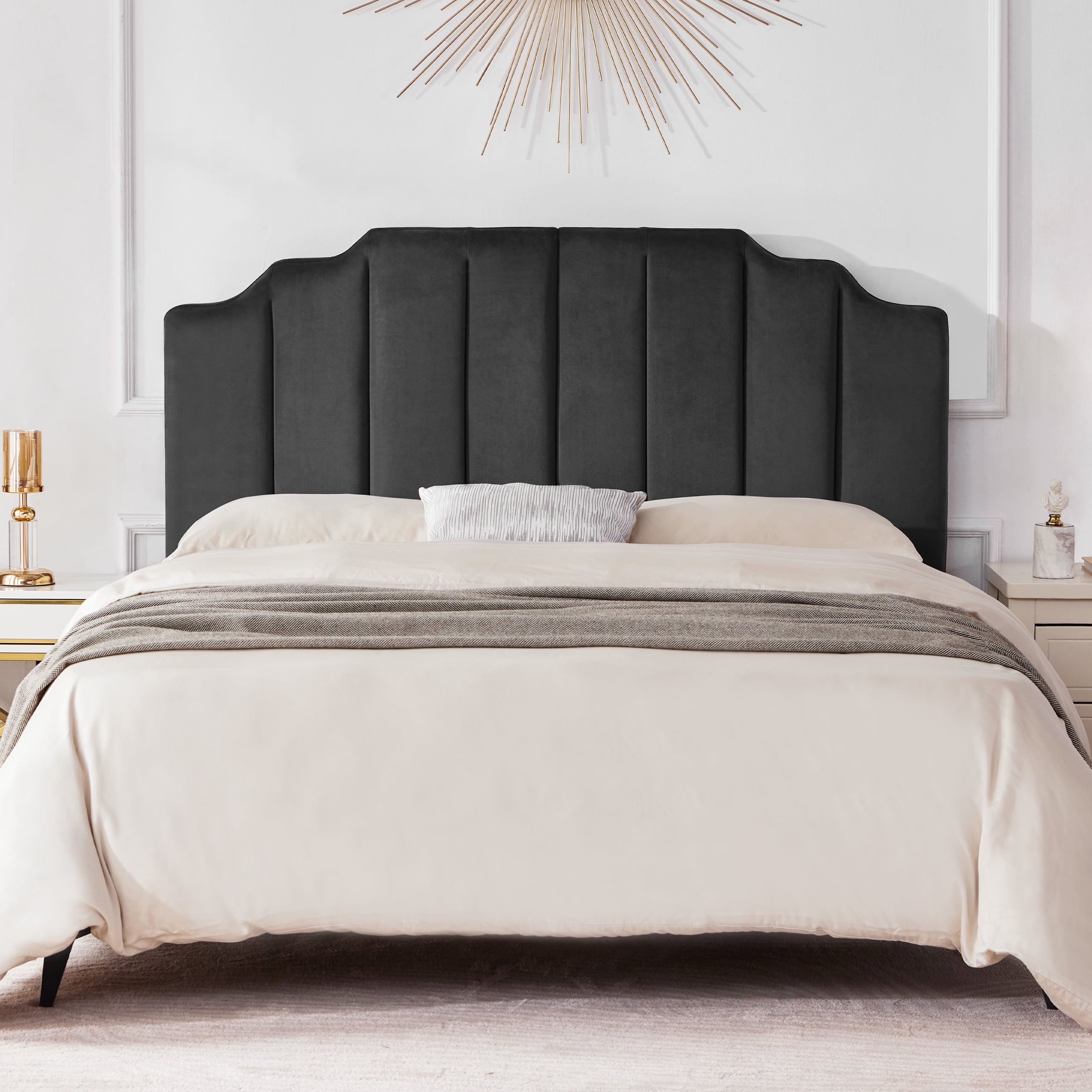 Weture  Velvet Tufted Sleigh Headboard, King Size, DarkGray