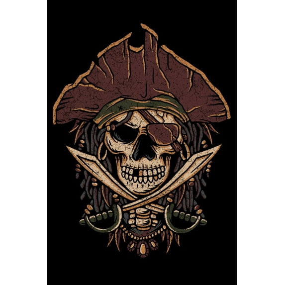 Distressed Skull Pirate (16x24 Giclee Gallery Art Print, Vivid Textured Wall Decor)