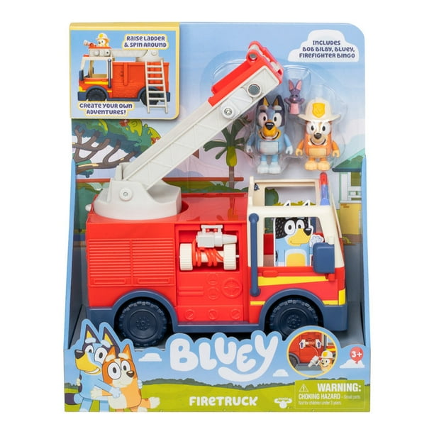 Vehículo de juguete Bluey camión de Bombero con figura articulada Bluey y Bingo