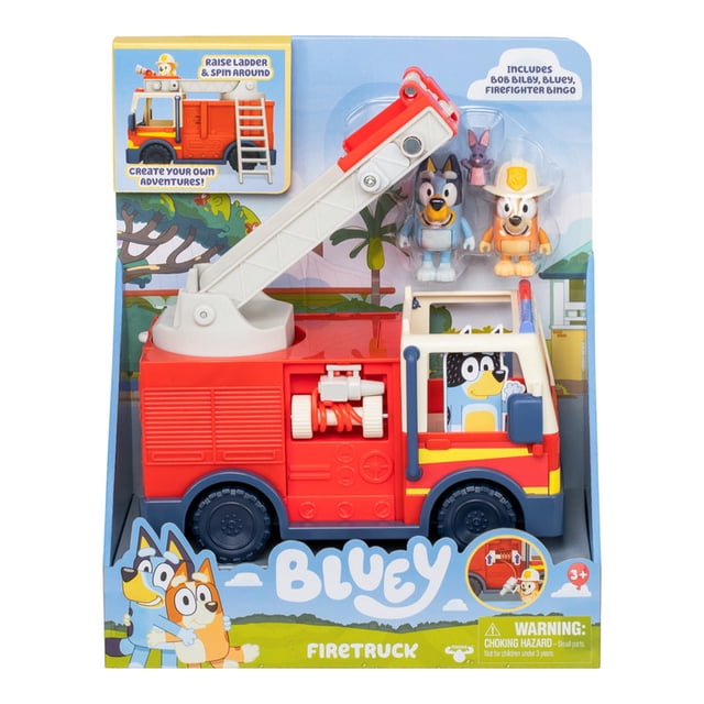 Vehículo de juguete Bluey camión de Bombero con figura articulada Bluey y Bingo