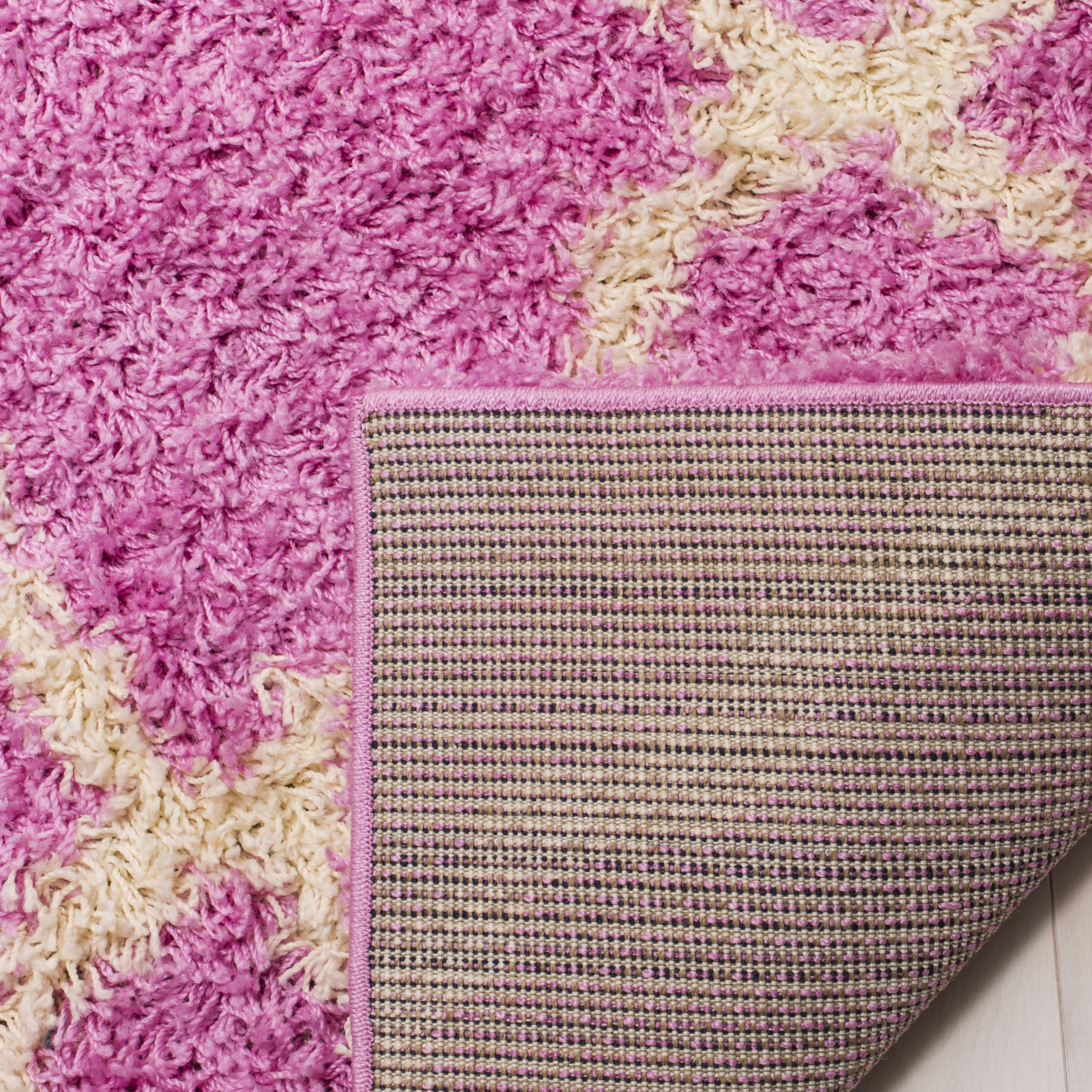 SAFAVIEH Daley Geometric Plush Shag Area Rug, Pink/Ivory, 10' x 14'