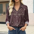 thumbnail image 2 of IMENGL Women's Satin Long Sleeve Shirt Women's Retro Flower Casual Printed Shirt Purple XXXXL, 2 of 7