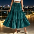 thumbnail image 6 of Ihhxva Pleated Skirt for Women Velvet Tiered Long Drawstring Maxi Elastic Waist Winter Holiday Gathering S-2XL, 6 of 9
