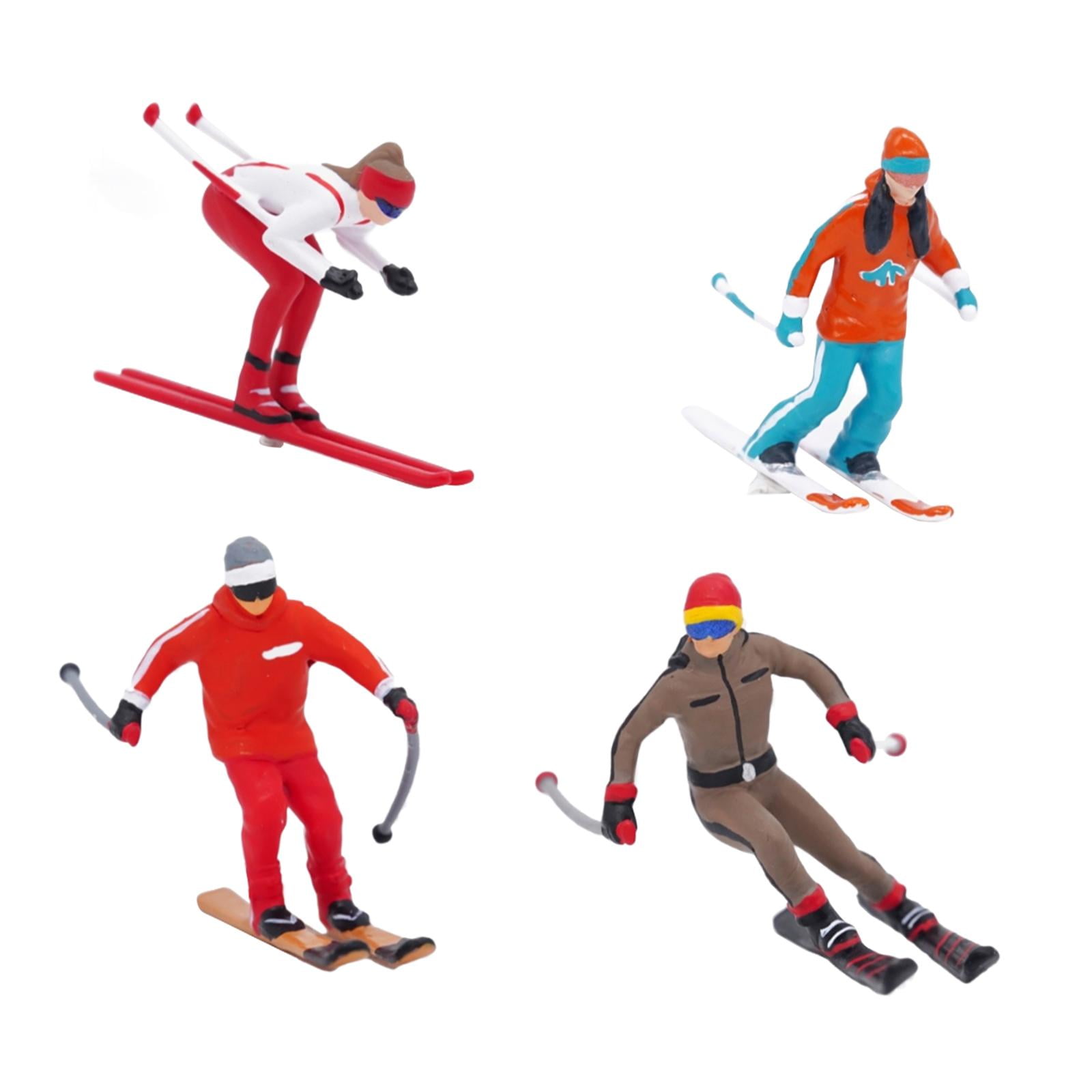 QccHieUs 4 Pieces 1/64 Scale Nordic Skiing Figure Miniature Skier Model Collection Crafts