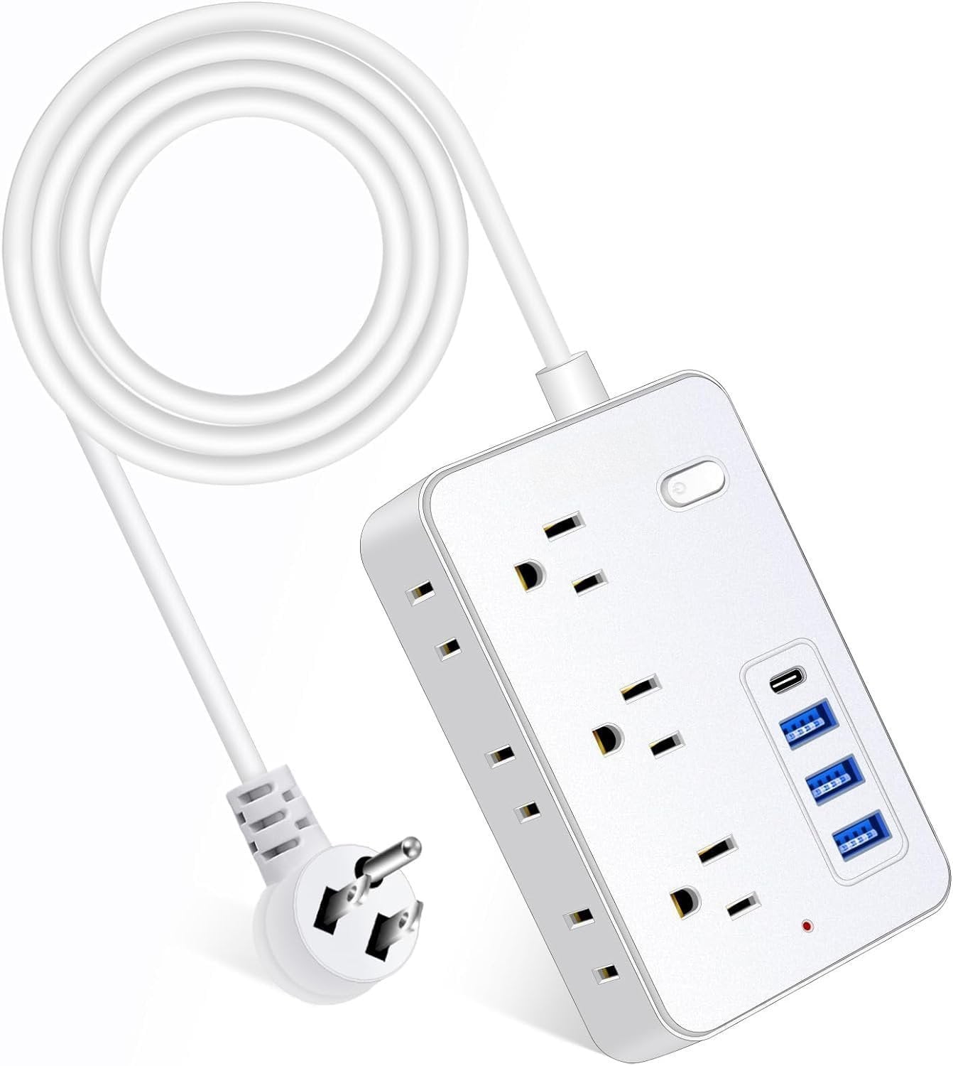 15 FT Extension Cord with Multiple Outlets,  15 ft Surge Protector Power Strip with 6 Outlets with 4  Ports(1  C),Flat Plug with Long Cord 1700 Joules Protection for  Office White