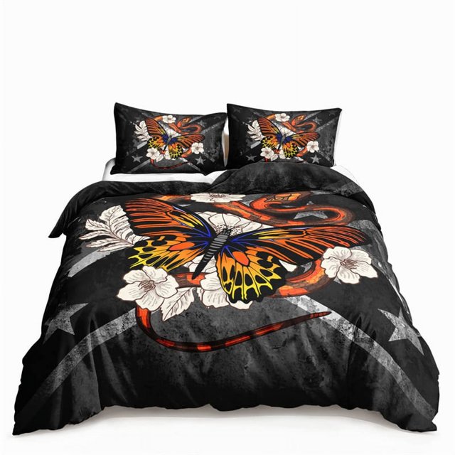 Butterfly And Death Moth Bedding Set For Girls Gothic Skull Boho Comforter Cover Decor Bedroom Sun and Moon Pattern Duvet Cover
