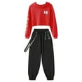 thumbnail image 3 of YEAHDOR Big Girls Juniors Activewear Sweatshirt with Jogger Pants Outfit Set Sports Hip Hop Dance Outfit Red 16, 3 of 7