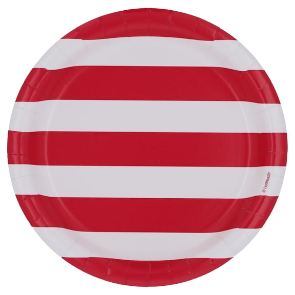 Way to Celebrate Patriotic Striped Lunch Paper Plates, 7", Red and White, 24 Count
