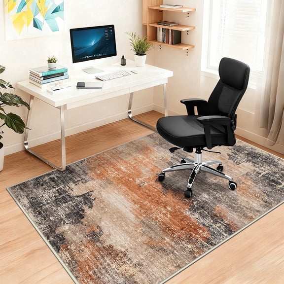 ORGOWEL Office Chair Mat for Hardwood Floor/Tile Floor 47"x59" Non Slip Desk Chair Mat Low Pile Computer Gaming Chair Rug for Rolling Chair Protector for Office Den Computer Desk, Brown Abstraction