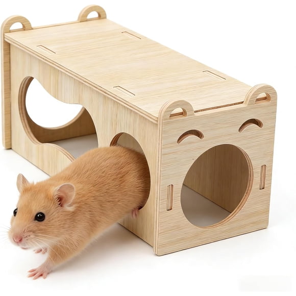 1 hamster house, multi-room wooden hamster hiding place with bridge, large hamster maze toy, suitable for Syrian hamsters, gerbils and other small animal cage accessories.