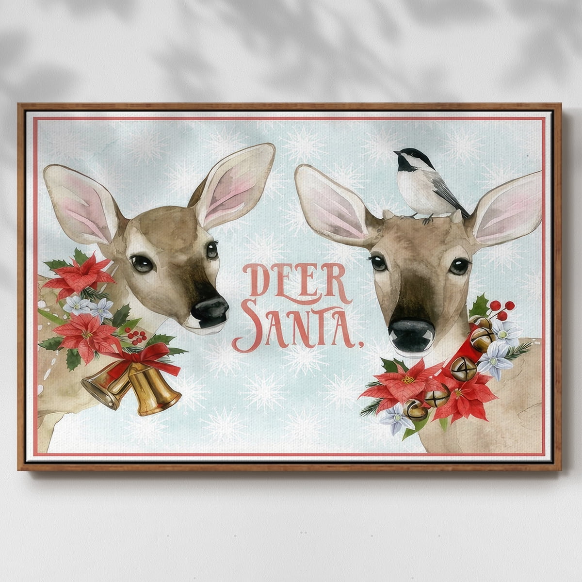 Deer Christmas Collection A - Framed Gallery Wrapped Holiday Canvas - 25 x 37 - Rosewood Frame