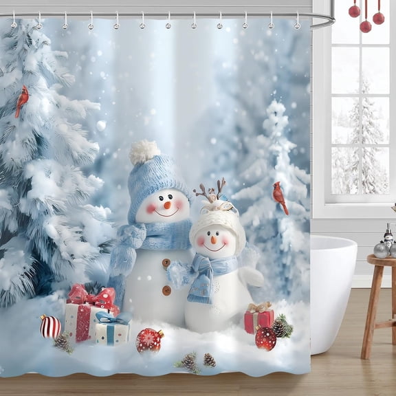 Green Christmas Tree Shower Curtain, Winter Xmas Pine Trees New Year Holiday Bathroom Curtains Decor, Waterproof Fabric Shower Curtains with Hooks 60"x72"