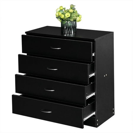 UBesGoo Black Chest of Drawers Dresser Wood Organizer Cabinet 4 Drawer Nightstand Side Table Furniture for Bedroom