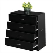 UBesGoo Black Chest of Drawers Dresser Wood Organizer Cabinet,4 Drawer Nightstand Side Table,Furniture for Bedroom