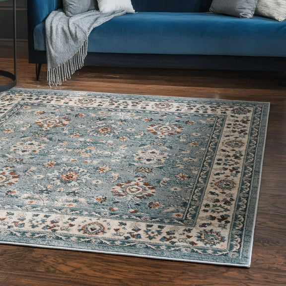 Unique Loom Charlotte Collection Area Rug - Carmel (7' 10" Square Aqua Blue/Terracotta)
